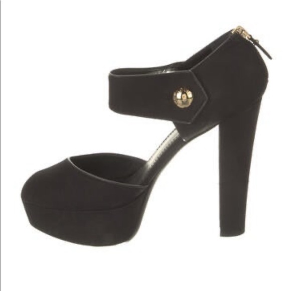 Louis Vuitton Nubuck Gold Button D’Orsay Platform Peeptoe Block Heel Sandal 41 - Picture 1 of 13